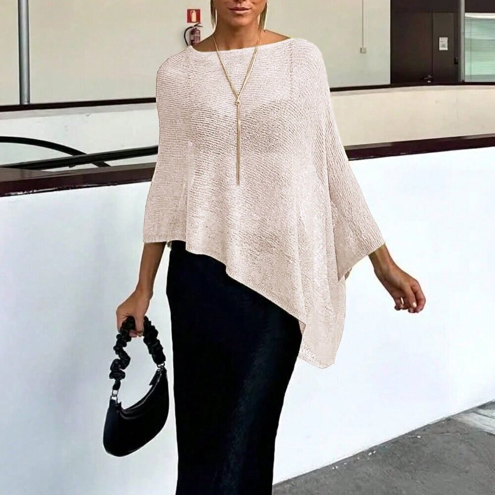 Khaki Color Elegant Women's Loose Knit Shawl poncho kint top